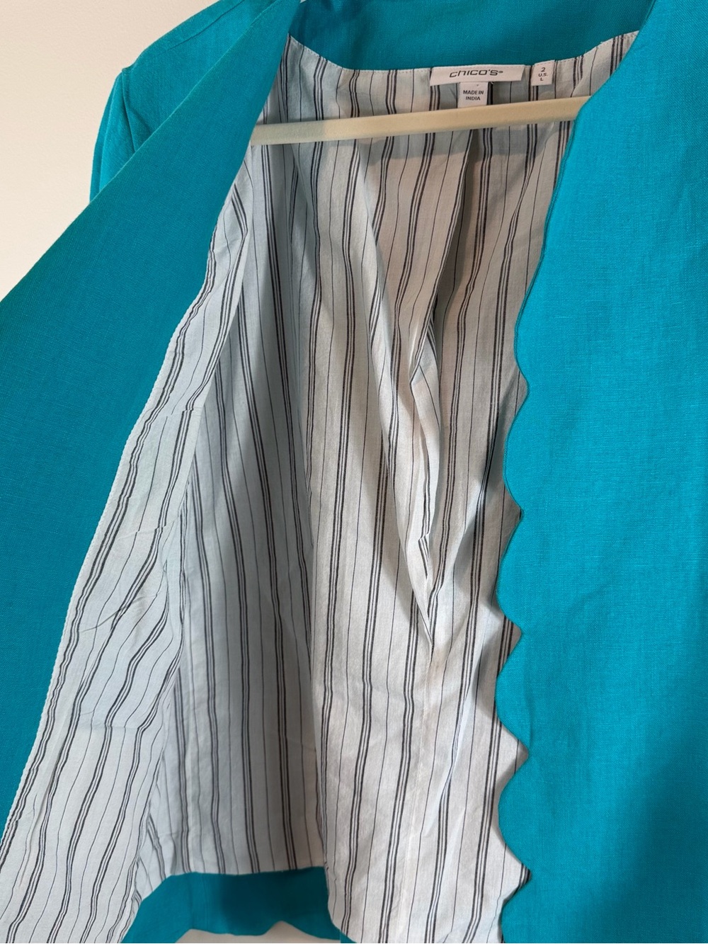 Chico's Teal Scalloped Open-Front Blazer Size Large - Picture 3 of 6